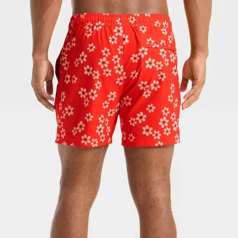 Goodfellow & Co - Men's 5'' Floral Print E-waist Swim Trunks - Goodf Red
